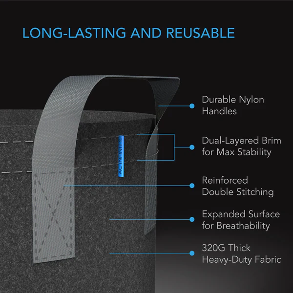 Heavy Duty Fabric Pots, 3.4 Gallons (12.87 Litres) By AC Infinity - Single Pot