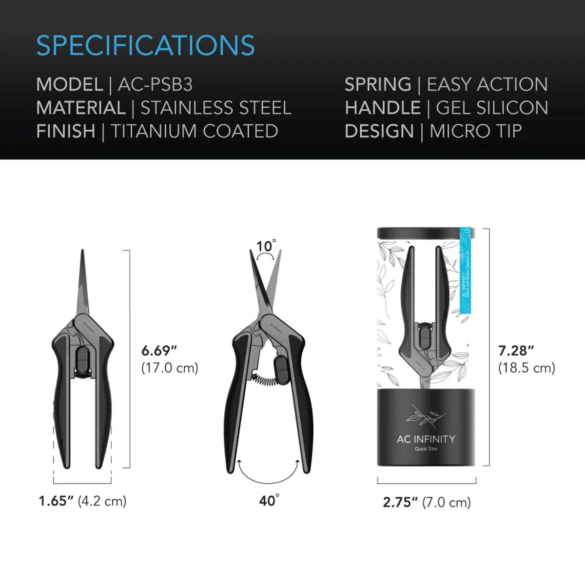 Stainless Steel Pruning Shear With Cleaning Kit, Ergonomic Lightweight, 6.6” Straight Blades